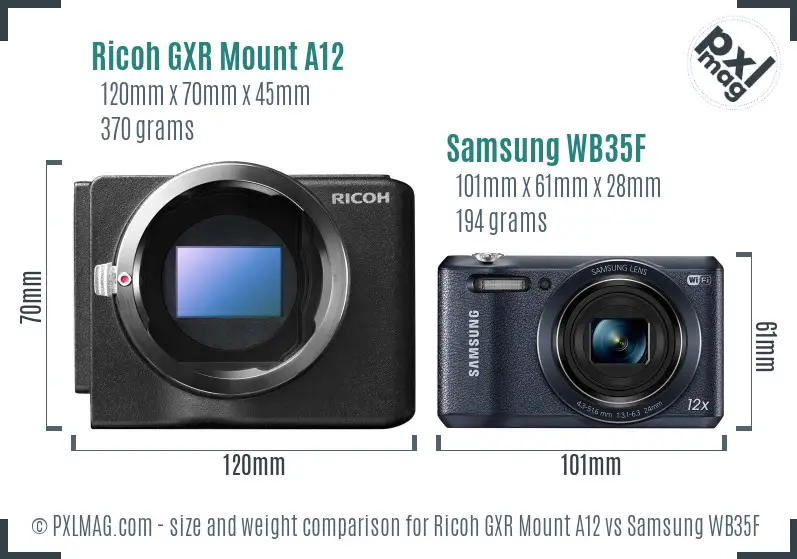 Ricoh GXR Mount A12 vs Samsung WB35F size comparison