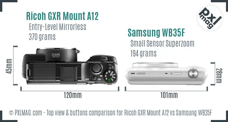 Ricoh GXR Mount A12 vs Samsung WB35F top view buttons comparison