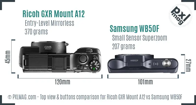 Ricoh GXR Mount A12 vs Samsung WB50F top view buttons comparison