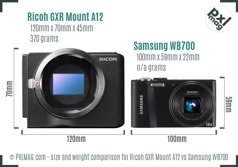 Ricoh GXR Mount A12 vs Samsung WB700 size comparison