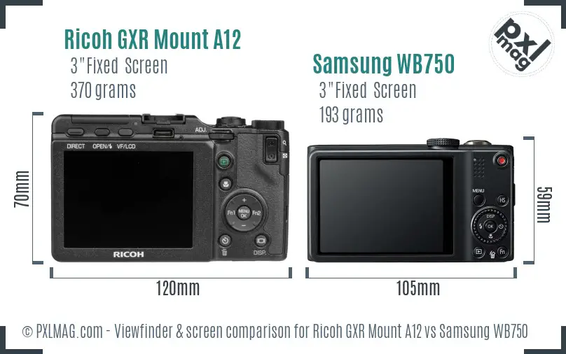 Ricoh GXR Mount A12 vs Samsung WB750 Screen and Viewfinder comparison