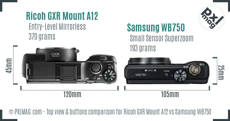 Ricoh GXR Mount A12 vs Samsung WB750 top view buttons comparison