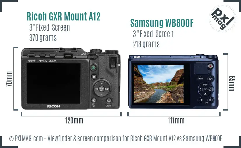 Ricoh GXR Mount A12 vs Samsung WB800F Screen and Viewfinder comparison