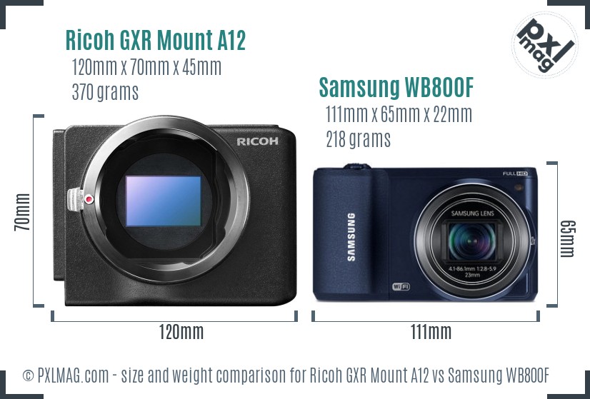 Ricoh GXR Mount A12 vs Samsung WB800F size comparison