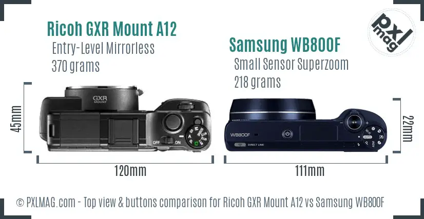Ricoh GXR Mount A12 vs Samsung WB800F top view buttons comparison