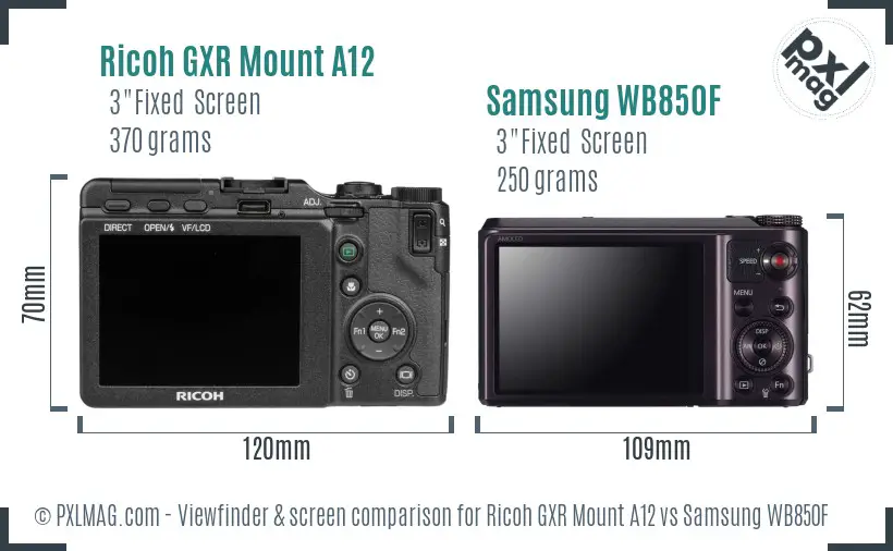 Ricoh GXR Mount A12 vs Samsung WB850F Screen and Viewfinder comparison
