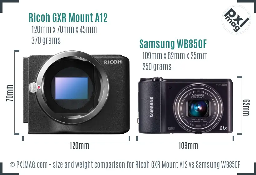 Ricoh GXR Mount A12 vs Samsung WB850F size comparison