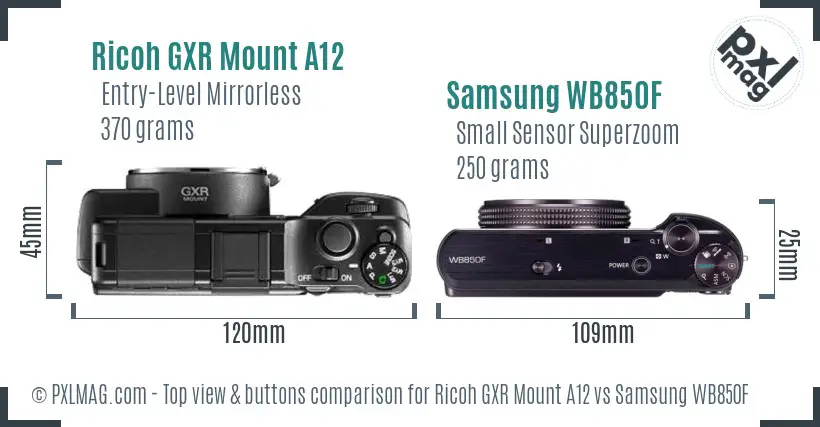 Ricoh GXR Mount A12 vs Samsung WB850F top view buttons comparison
