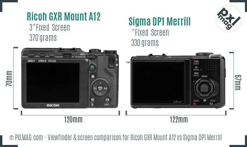 Ricoh GXR Mount A12 vs Sigma DP1 Merrill Screen and Viewfinder comparison
