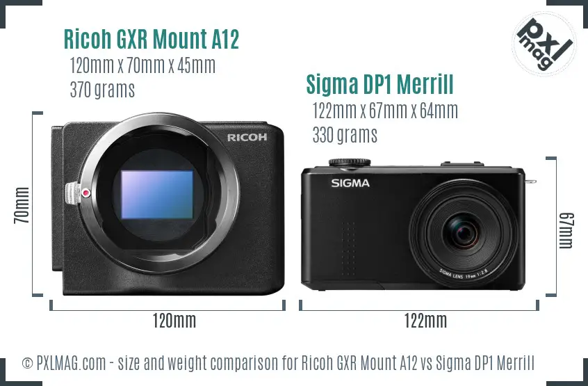 Ricoh GXR Mount A12 vs Sigma DP1 Merrill size comparison