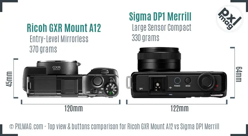 Ricoh GXR Mount A12 vs Sigma DP1 Merrill top view buttons comparison