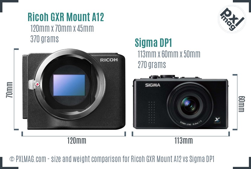 Ricoh GXR Mount A12 vs Sigma DP1 size comparison