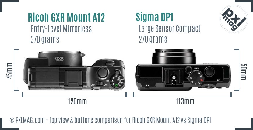 Ricoh GXR Mount A12 vs Sigma DP1 top view buttons comparison