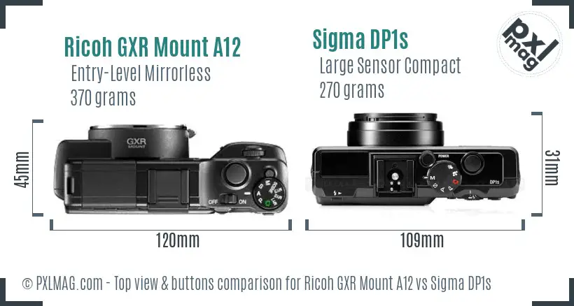 Ricoh GXR Mount A12 vs Sigma DP1s top view buttons comparison