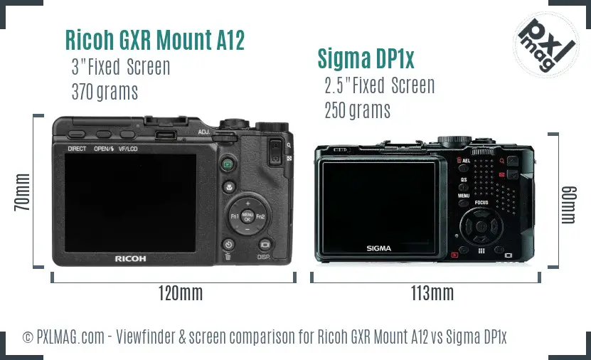 Ricoh GXR Mount A12 vs Sigma DP1x Screen and Viewfinder comparison