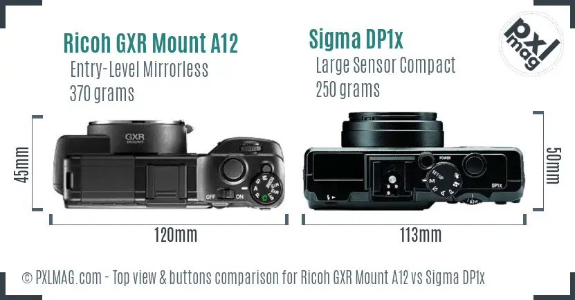 Ricoh GXR Mount A12 vs Sigma DP1x top view buttons comparison