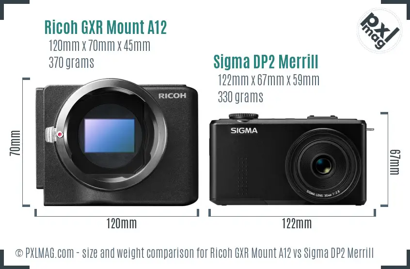 Ricoh GXR Mount A12 vs Sigma DP2 Merrill size comparison