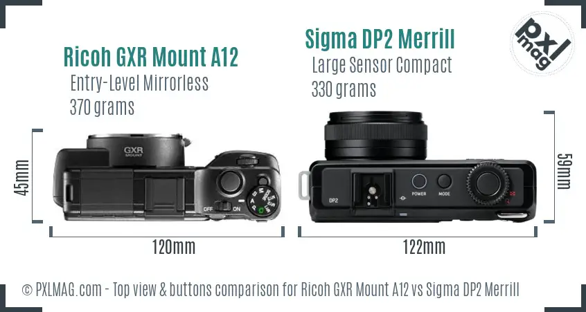Ricoh GXR Mount A12 vs Sigma DP2 Merrill top view buttons comparison
