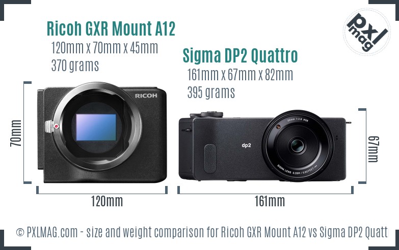 Ricoh GXR Mount A12 vs Sigma DP2 Quattro size comparison