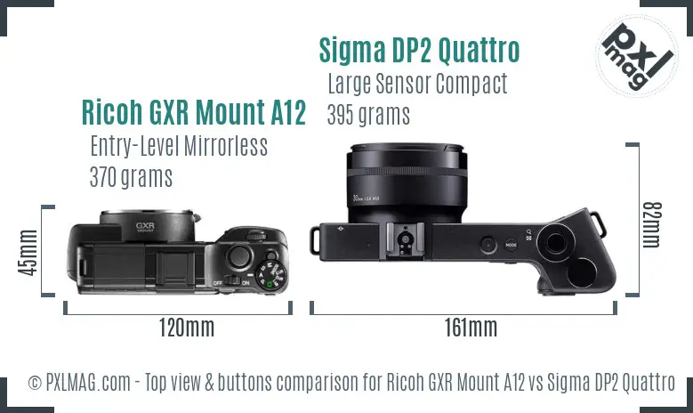 Ricoh GXR Mount A12 vs Sigma DP2 Quattro top view buttons comparison