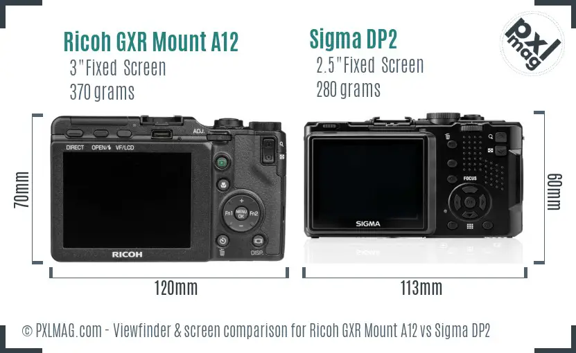Ricoh GXR Mount A12 vs Sigma DP2 Screen and Viewfinder comparison