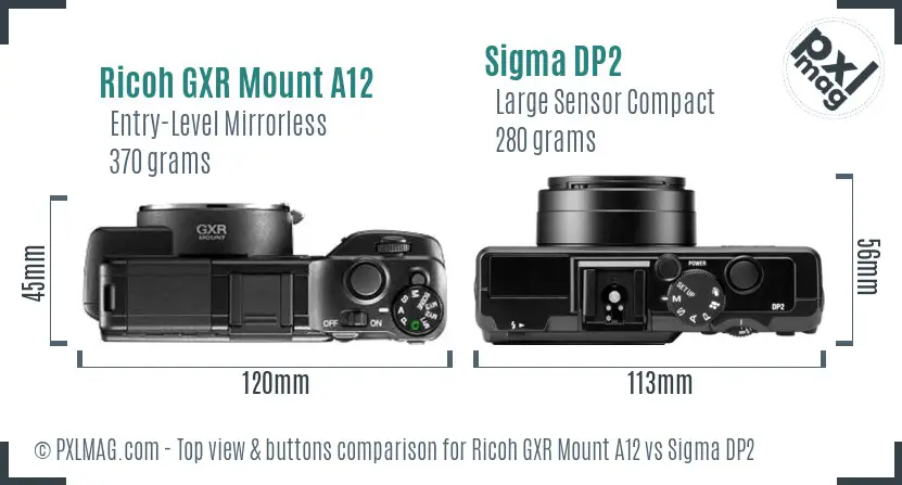 Ricoh GXR Mount A12 vs Sigma DP2 top view buttons comparison