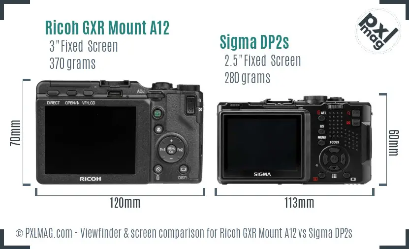 Ricoh GXR Mount A12 vs Sigma DP2s Screen and Viewfinder comparison