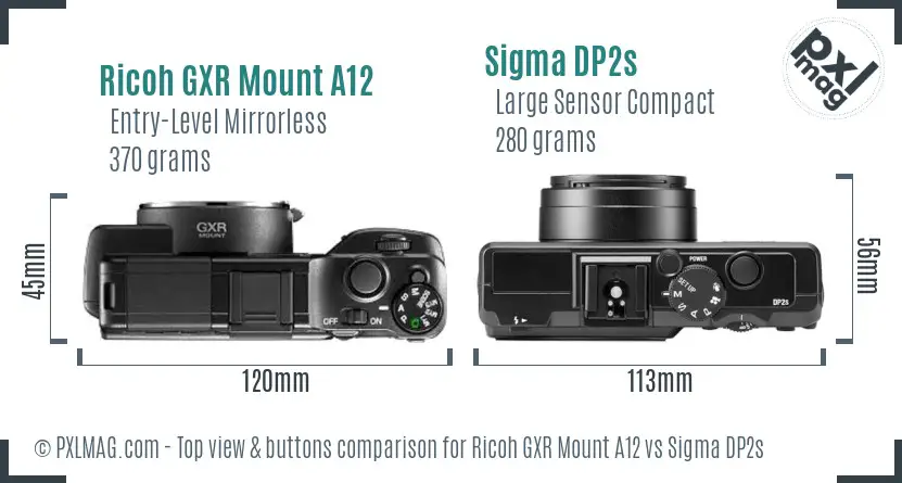 Ricoh GXR Mount A12 vs Sigma DP2s top view buttons comparison