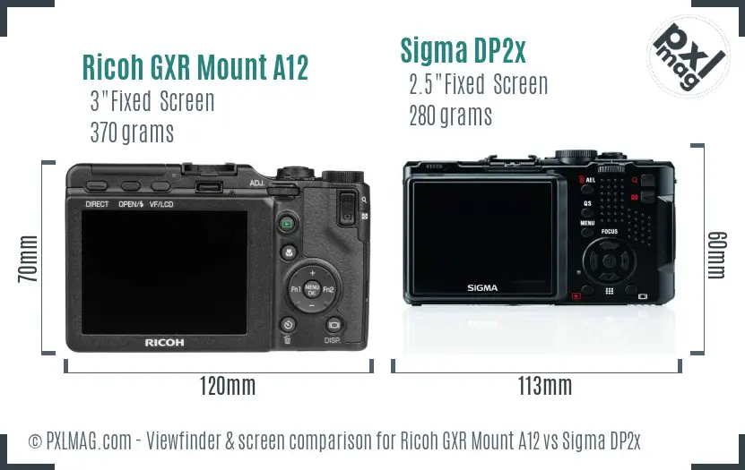 Ricoh GXR Mount A12 vs Sigma DP2x Screen and Viewfinder comparison