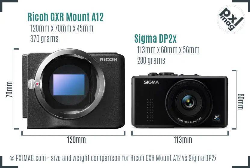 Ricoh GXR Mount A12 vs Sigma DP2x size comparison