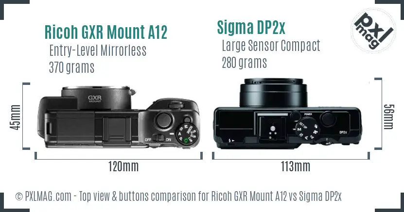 Ricoh GXR Mount A12 vs Sigma DP2x top view buttons comparison