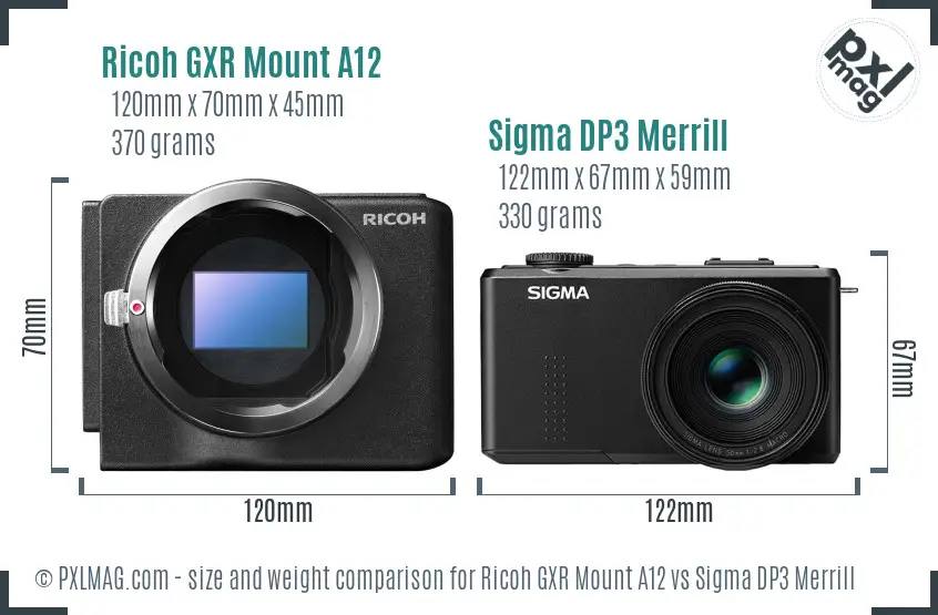 Ricoh GXR Mount A12 vs Sigma DP3 Merrill size comparison