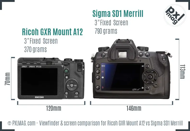 Ricoh GXR Mount A12 vs Sigma SD1 Merrill Screen and Viewfinder comparison