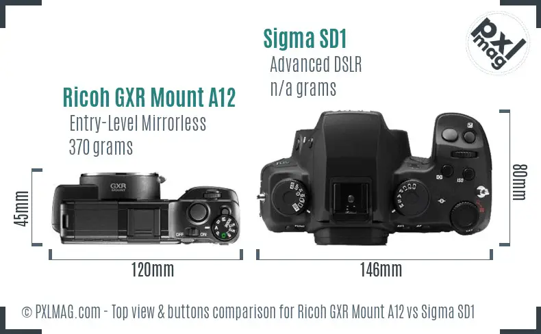 Ricoh GXR Mount A12 vs Sigma SD1 top view buttons comparison