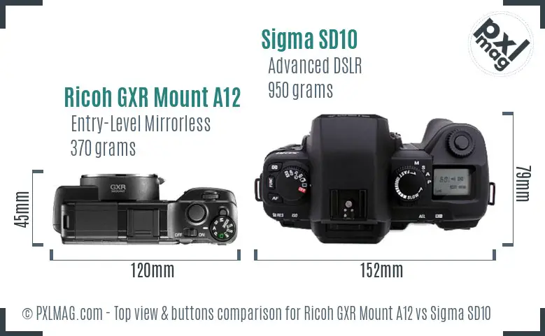 Ricoh GXR Mount A12 vs Sigma SD10 top view buttons comparison