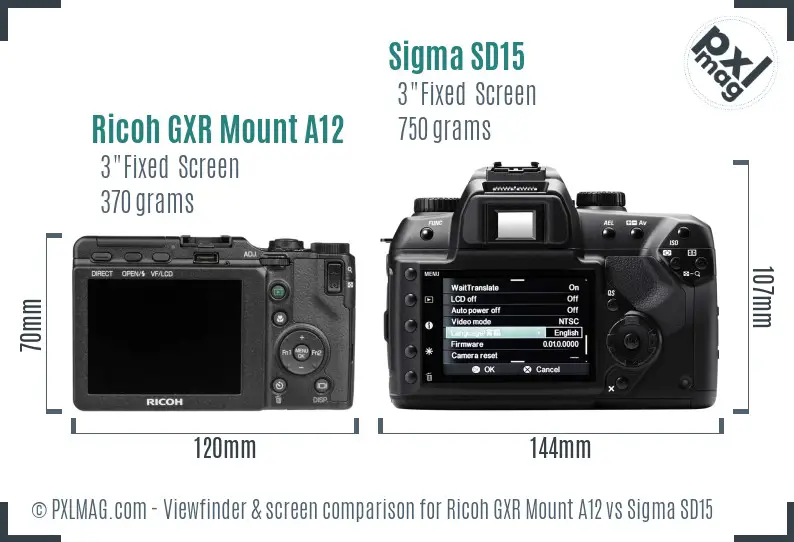 Ricoh GXR Mount A12 vs Sigma SD15 Screen and Viewfinder comparison