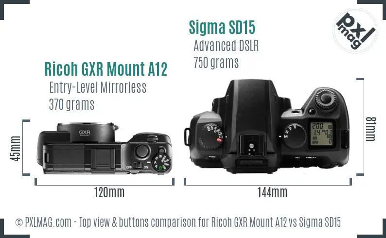 Ricoh GXR Mount A12 vs Sigma SD15 top view buttons comparison