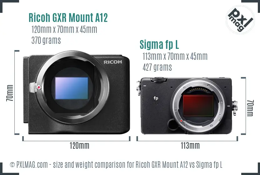 Ricoh GXR Mount A12 vs Sigma fp L size comparison