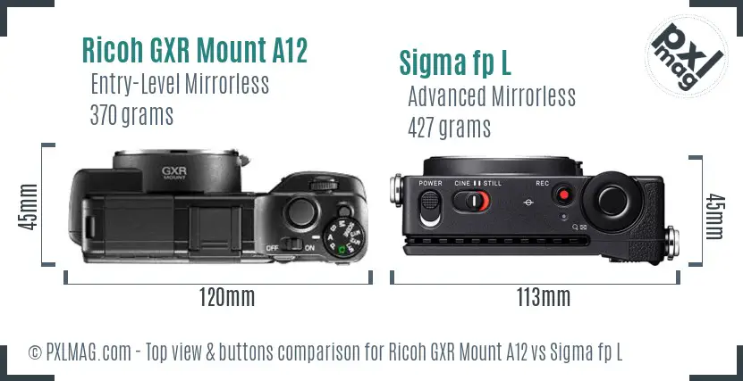Ricoh GXR Mount A12 vs Sigma fp L top view buttons comparison