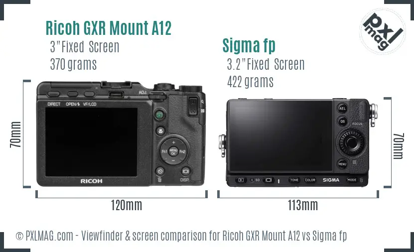 Ricoh GXR Mount A12 vs Sigma fp Screen and Viewfinder comparison