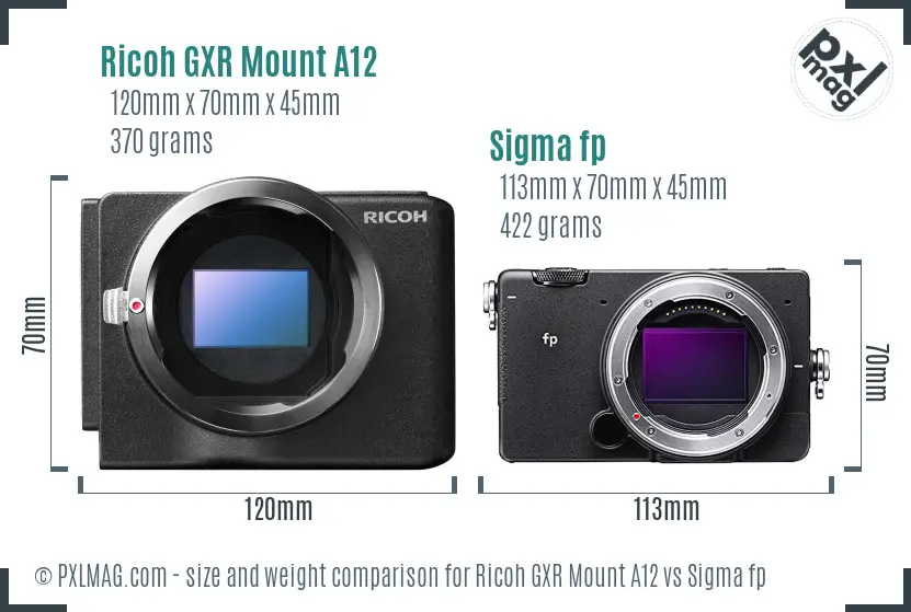 Ricoh GXR Mount A12 vs Sigma fp size comparison