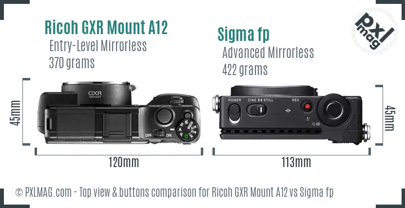 Ricoh GXR Mount A12 vs Sigma fp top view buttons comparison