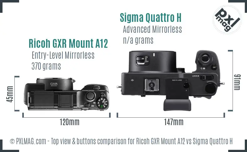 Ricoh GXR Mount A12 vs Sigma Quattro H top view buttons comparison