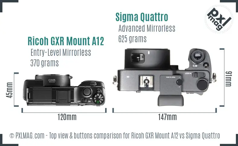 Ricoh GXR Mount A12 vs Sigma Quattro top view buttons comparison