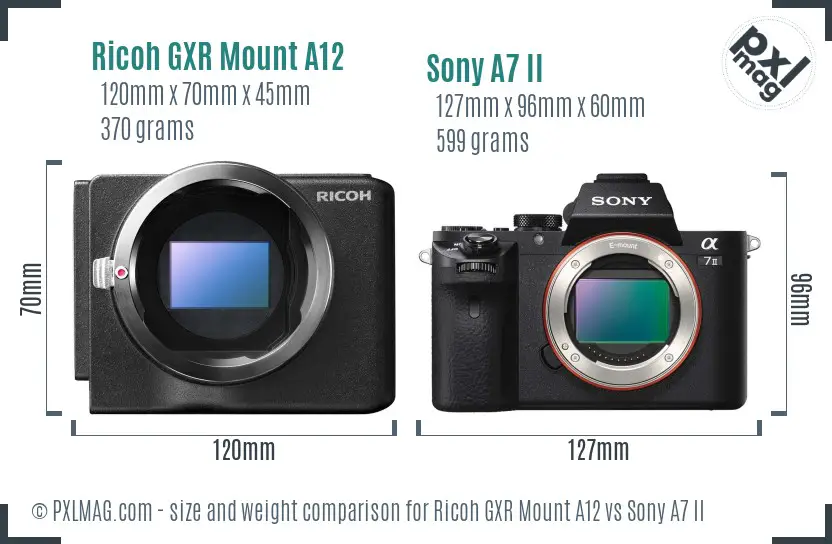 Ricoh GXR Mount A12 vs Sony A7 II size comparison
