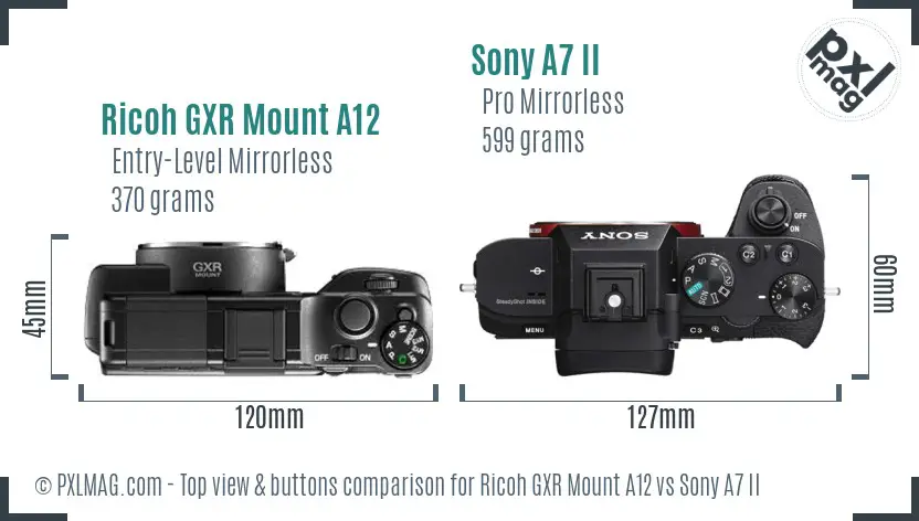 Ricoh GXR Mount A12 vs Sony A7 II top view buttons comparison