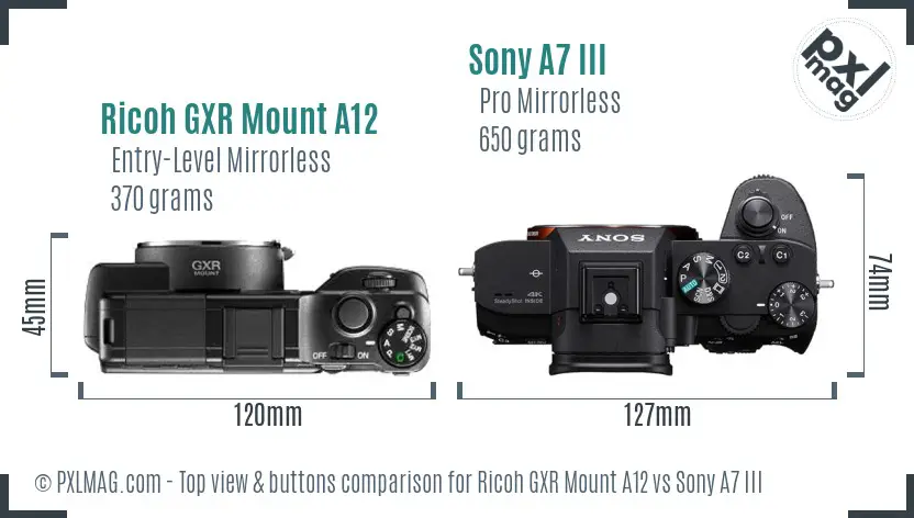 Ricoh GXR Mount A12 vs Sony A7 III top view buttons comparison