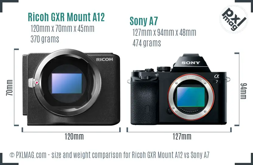 Ricoh GXR Mount A12 vs Sony A7 size comparison