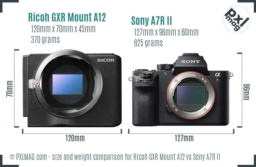 Ricoh GXR Mount A12 vs Sony A7R II size comparison