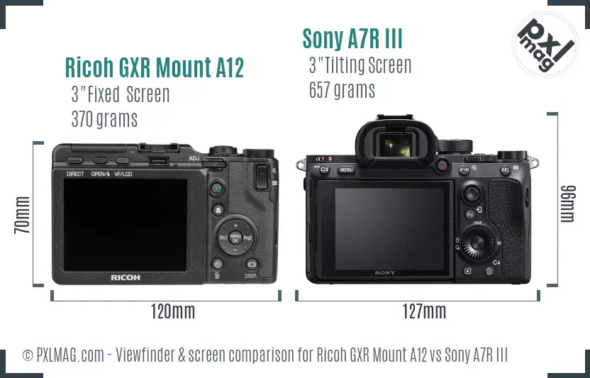 Ricoh GXR Mount A12 vs Sony A7R III Screen and Viewfinder comparison